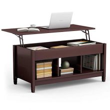 Wood Lift Top Coffee Table Open Storage Shelf