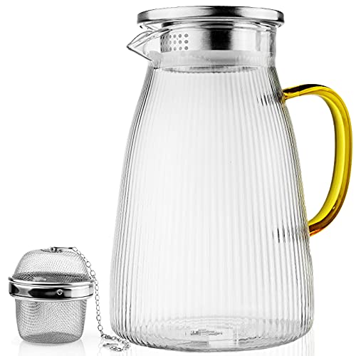 Glass Pitcher with Lid Spout Tea Strainer