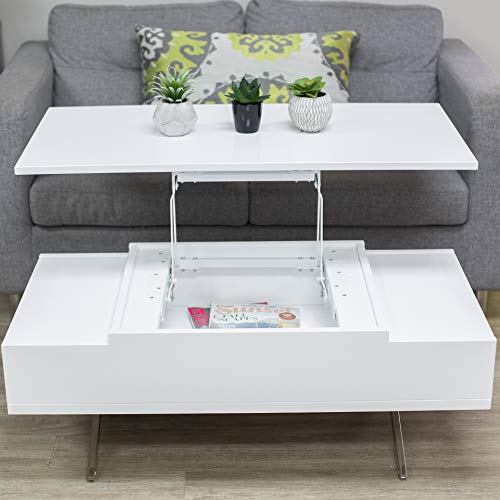 High Gloss Lacquer Wood Coffee Table with Hidden Storage