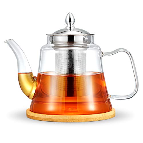 ROIMTEA Glass Teapot Kettle with Removable Stainless Steel Infuser