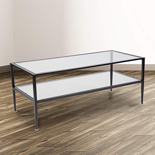 Glass Coffee Table with Black Metal Frame