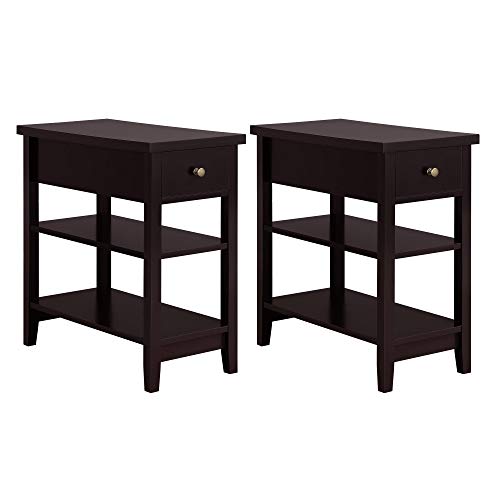 Espresso Coffee Table Set of 2 with Double Shelves and 1 Drawer