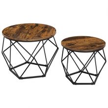 Rustic Brown Round Coffee Table with Steel Frame