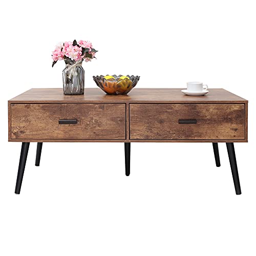 IWELL Coffee Table with 2 Drawers & 2 Open Shelves