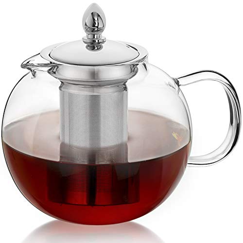 HIWARE 45oz Large Glass Teapot Kettle with Infuser