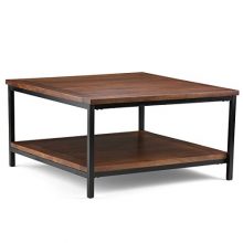 Industrial Coffee Table Dark Cognac Brown SOLID MANGO WOOD and Metal