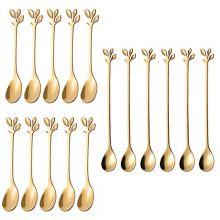 Gold Leaf Long Handle Tea Spoons