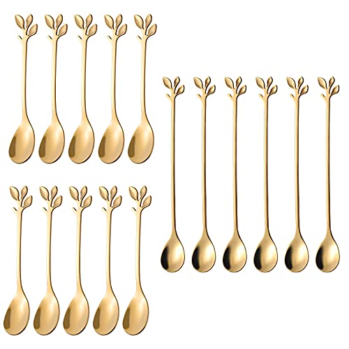 Gold Leaf Long Handle Tea Spoons