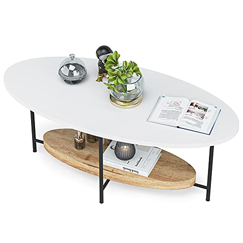 Oval Coffee Table with Metal Frame for Living Room