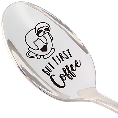 THREE HUMAN But First Coffee Funny Engraved Spoon
