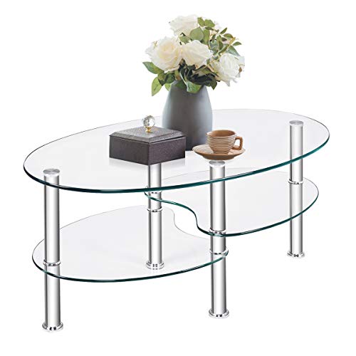 Modern Furniture Decor 2-Tier Modern Oval Smooth Glass