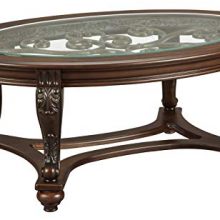 Norcastle Traditional Oval Coffee Table with Glass Top and Dark Brown Finish – Elegant Living Room Centerpiece
