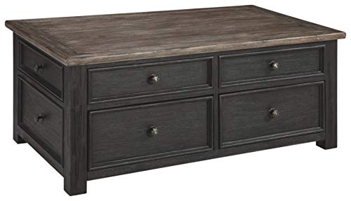 Brown & Black Rustic Coffee Table with Drawers