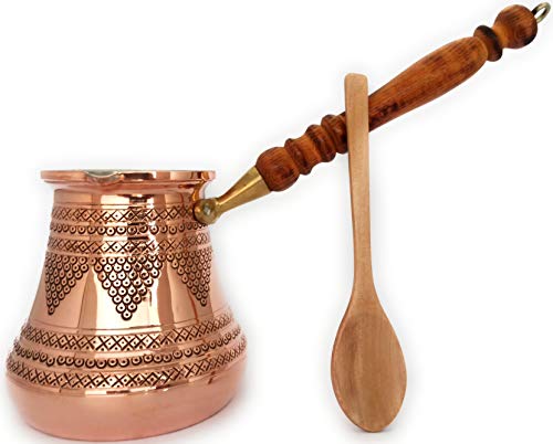 Solid Copper Stamped and Hammered Turkish Greek Arabic Coffee Pot