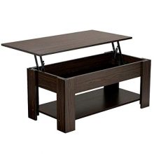 Espresso Wooden Coffee Table with Open Storage Shelves