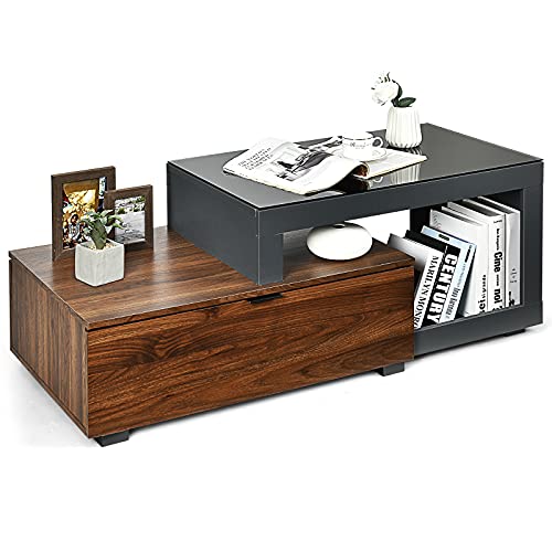 Rectangle Wooden Coffee Table with Toughened Glass Top