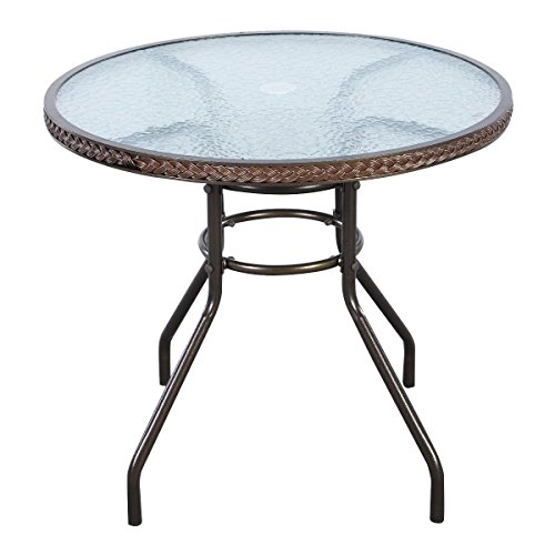 TANGKULA 32" Patio Table Outdoor Round Wicker Covered Edge
