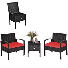 Tangkula 3 Pieces Patio Wicker Conversation Set