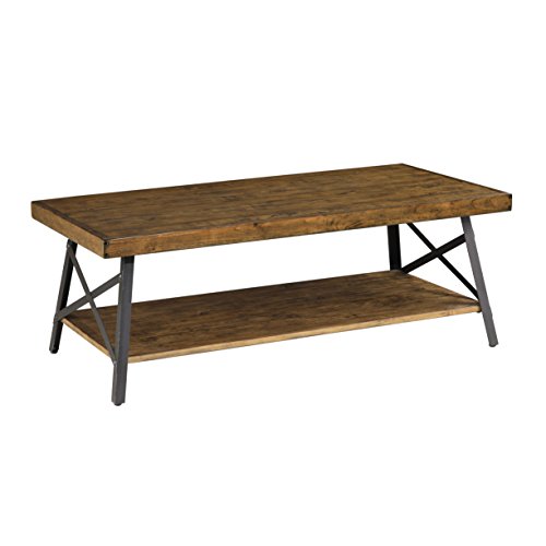 Solid Wood and Steel Coffee Table with Open Shelf