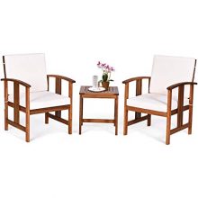 Tangkula 3-Piece Outdoor Acacia Wood Sofa Set