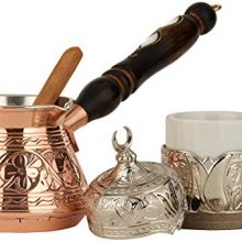 Turkish Greek Coffee Set for 1 with Engraved Copper