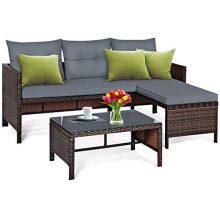 Tangkula Patio Corner Sofa Set 3 Piece