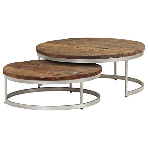 Wood Tabletop with Metal Frame Round Coffee Table