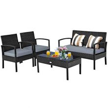 Tangkula 4-PCS Wicker Patio Conversation Furniture Set