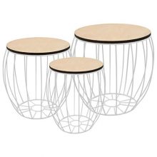 3-Piece Coffee Table Set in White with Poplar Plywood and Iron Construction – Nesting Design for Space Efficiency and Industrial Style