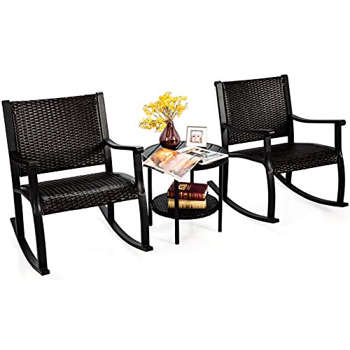 Coffee Table Wicker Patio Outdoor Rocking Chairs Set