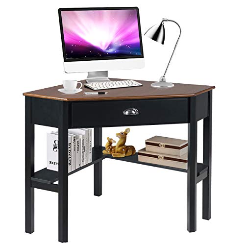 Corner Computer Desk with Drawer for Small Space