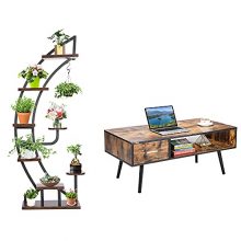 VIVOHOME 6 Tier 9 Potted Steel-Wood Plant