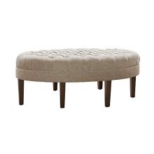 Oval Coffee Table Ottoman Wood Frame Linen