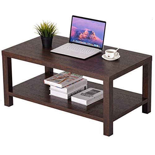 Wood Rectangle Coffee Table with Storage Shelf