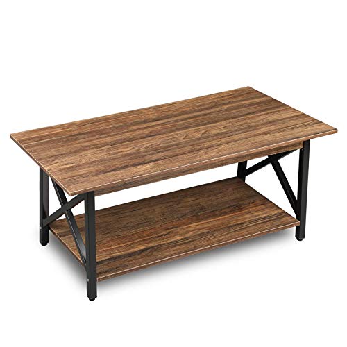 Industrial Metal Legs Coffee Table with Storage Shelf