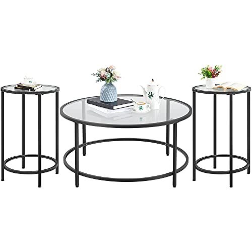 Round Coffee Table Set Reinforced Frame & Tempered Glass
