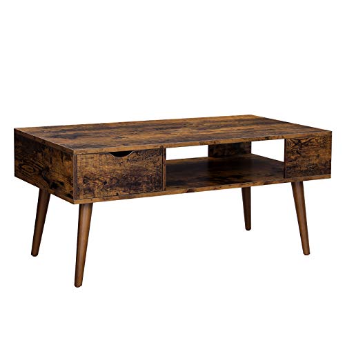 Rustic Brown  Coffee Table with Drawer and Open Storage