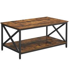 Cocktail Table with Storage Shelf and X-Shape Steel Frame