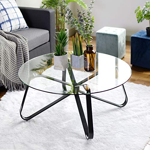 Round Coffee Table for Living Room Tempered Glass Top