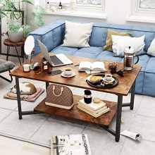 Industrial 2-Tier Coffee Table with Open Shelf in Vintage Oak Finish - Spacious Storage and Stylish Design