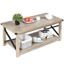 Farmhouse Accent Cocktail Table w/2 Tier Storage Shelf