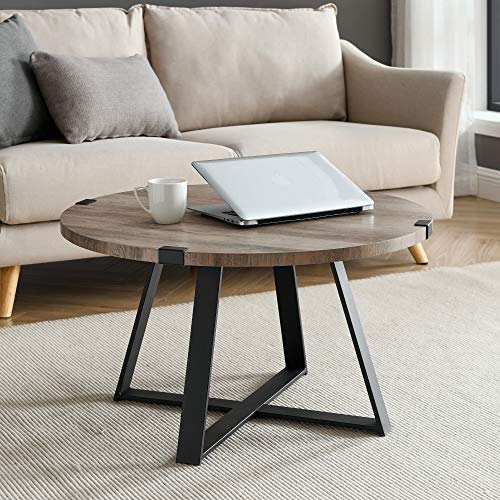 Modern Metal Wrap X Base Coffee Table Grey Wash and Black