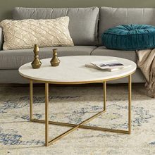 Round Faux Marble Top Coffee Table with X Base