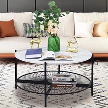 White Round Coffee Table Rustic Wooden Tabletop