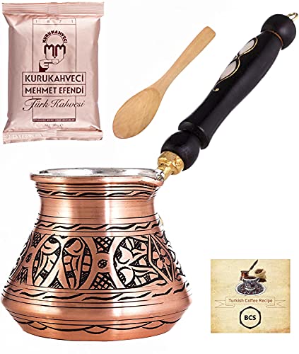 Turkish Greek Arabic Copper Coffee Pot with Wooden Handle