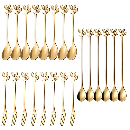 AnSaw 6 Pcs 6.5" Gold Leaf Long Handle Tea Spoons