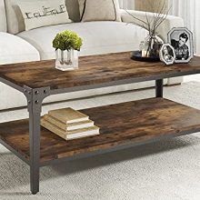Allewie Industrial Coffee Table with 2-Tier Storage