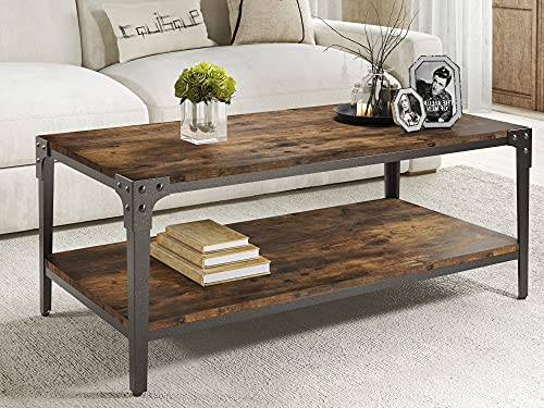Allewie Industrial Coffee Table with 2-Tier Storage