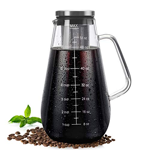 Cold Brew Coffee Maker with Airtight Lid and Thick Glass