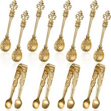 Coffee Spoons and 4 Inch Rose Handle Sugar Tongs Vintage Set